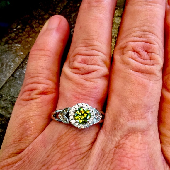 CITRINE AND CRYSTAL SILVER RHODIUM PLATED RING - Picture 1 of 3